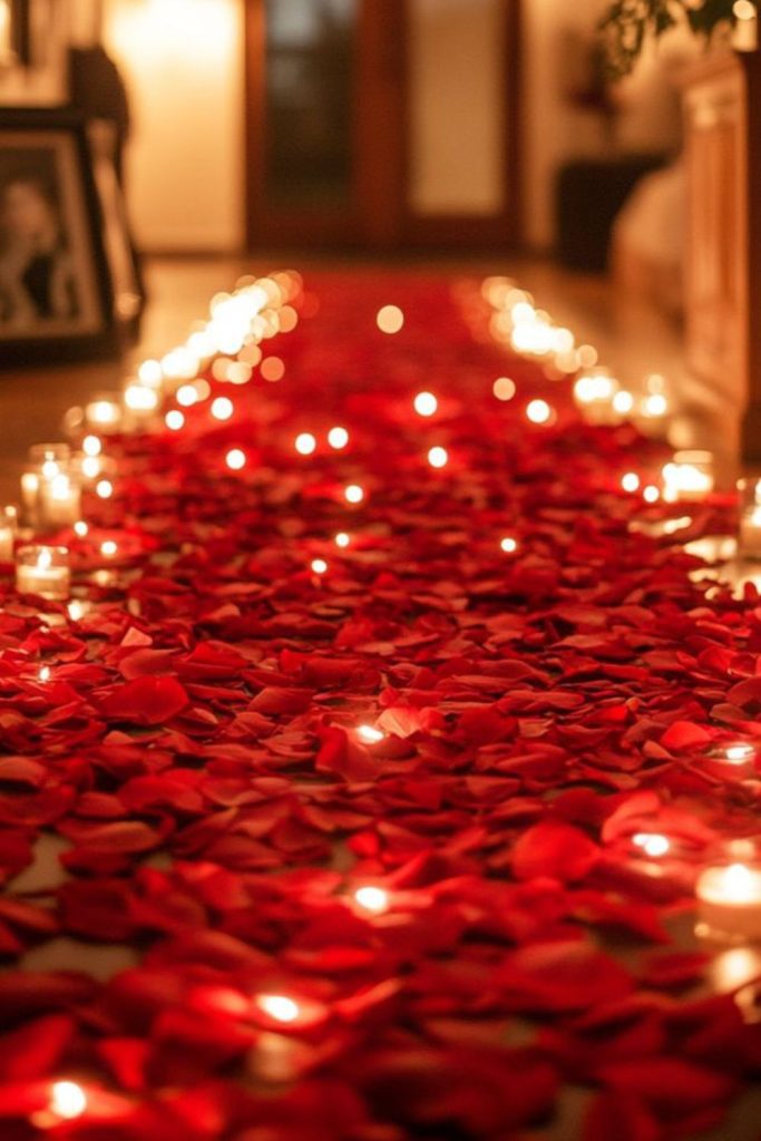 Velvet rose petals winding across floors.
