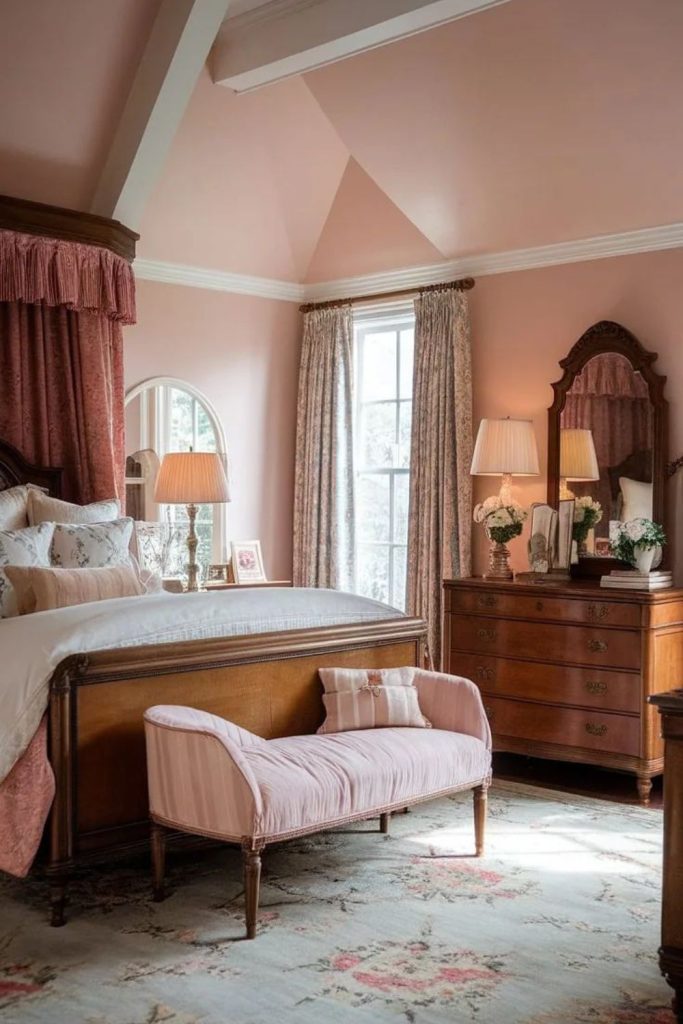 Rosewood dramatic velvet vintage bedroom.