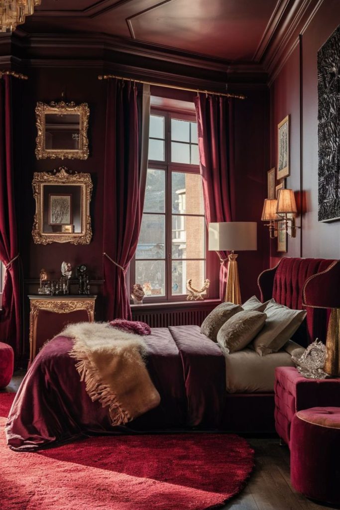 Gothic burgundy bedroom dramatic dark elegance