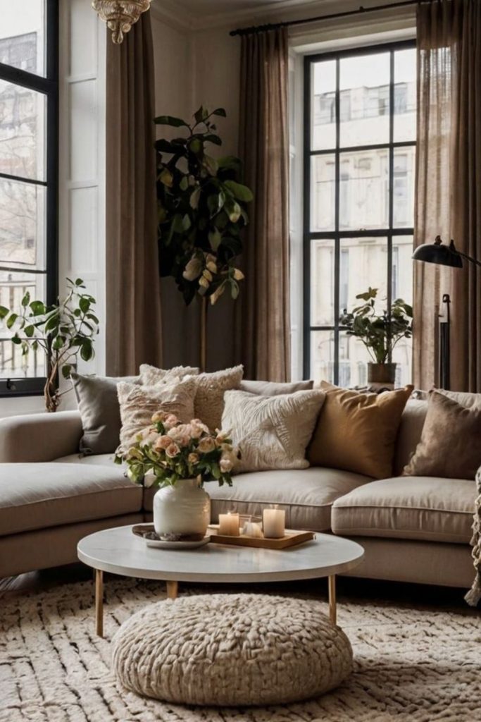 Warm rustic living area with elegance.