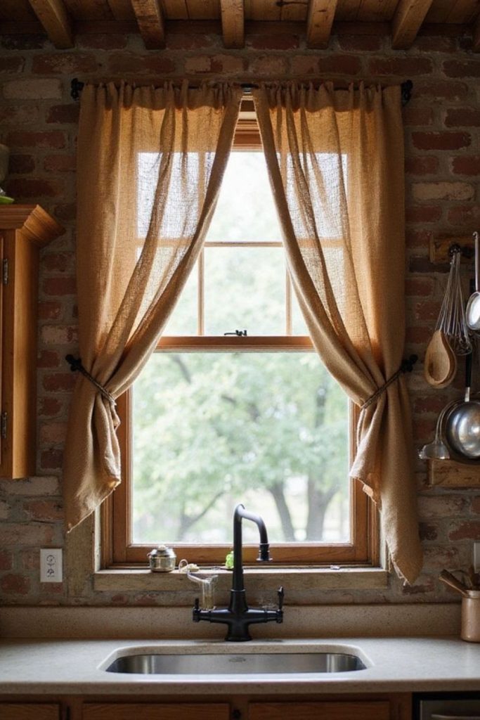 Wooden lattice framing kitchen window beautifully