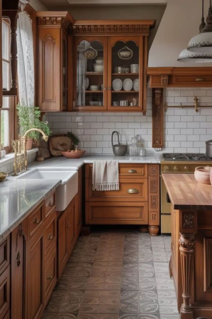Warm saffron Victorian kitchen design