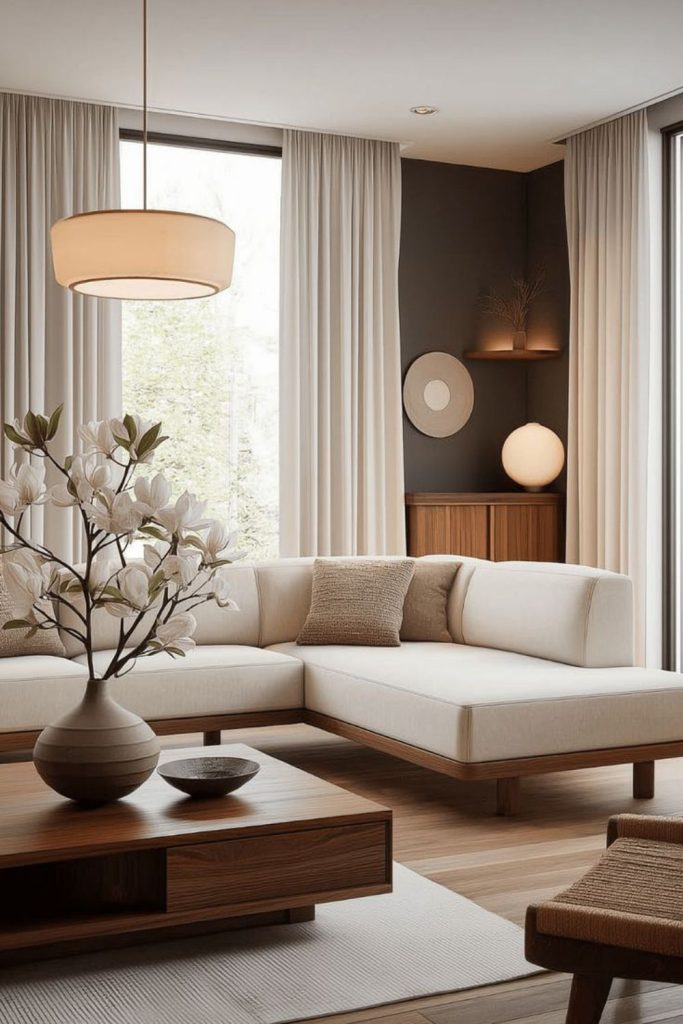 Soft sandstone tones with minimal furniture