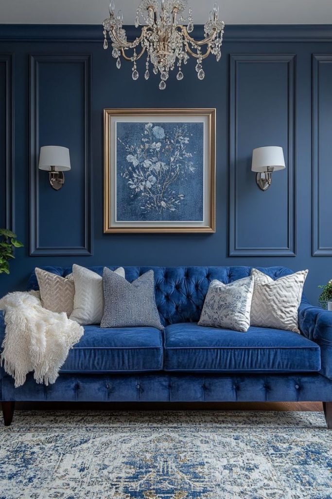 Deep blue elegant luxurious velvet space.