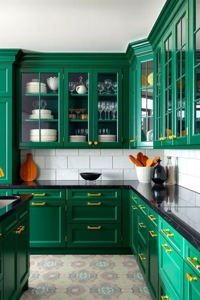 Shamrock green cheerful bright kitchen design.