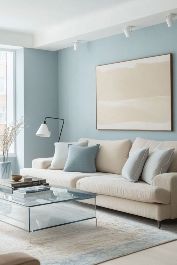 Walls meeting pale blue light