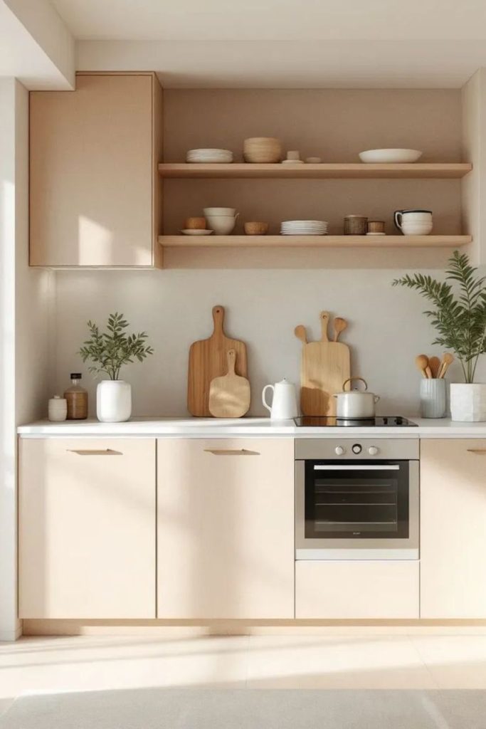 Soft beige open kitchen design