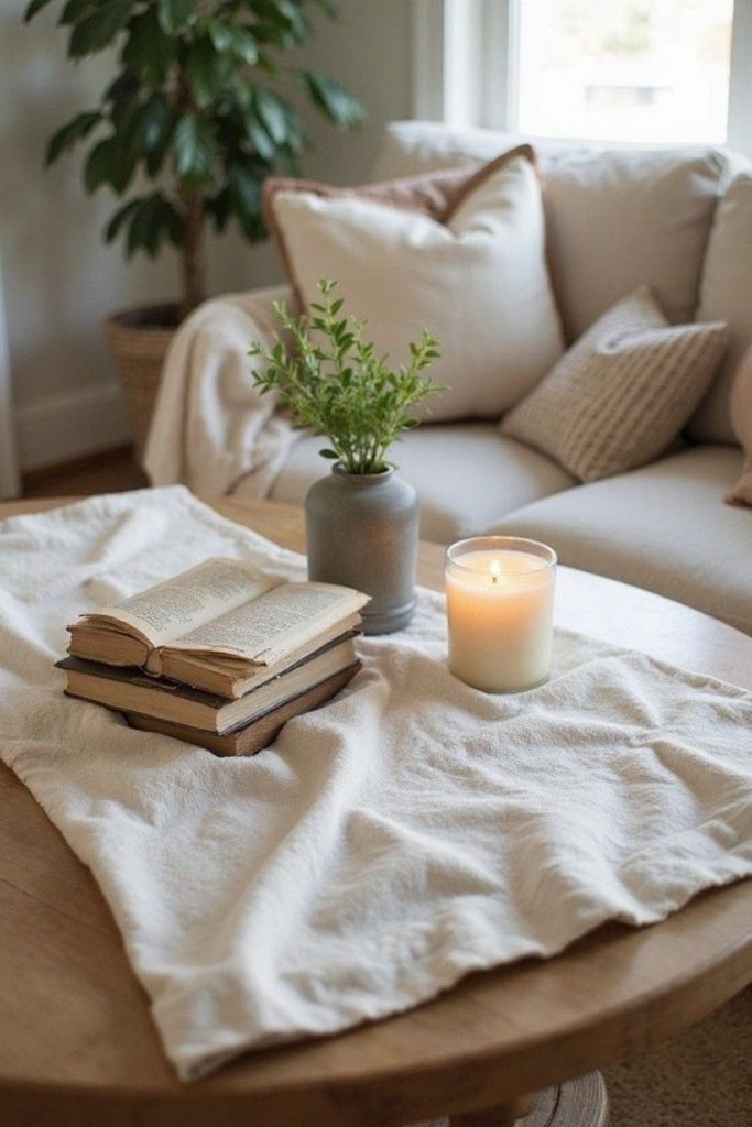 Farmhouse round coffee table decor