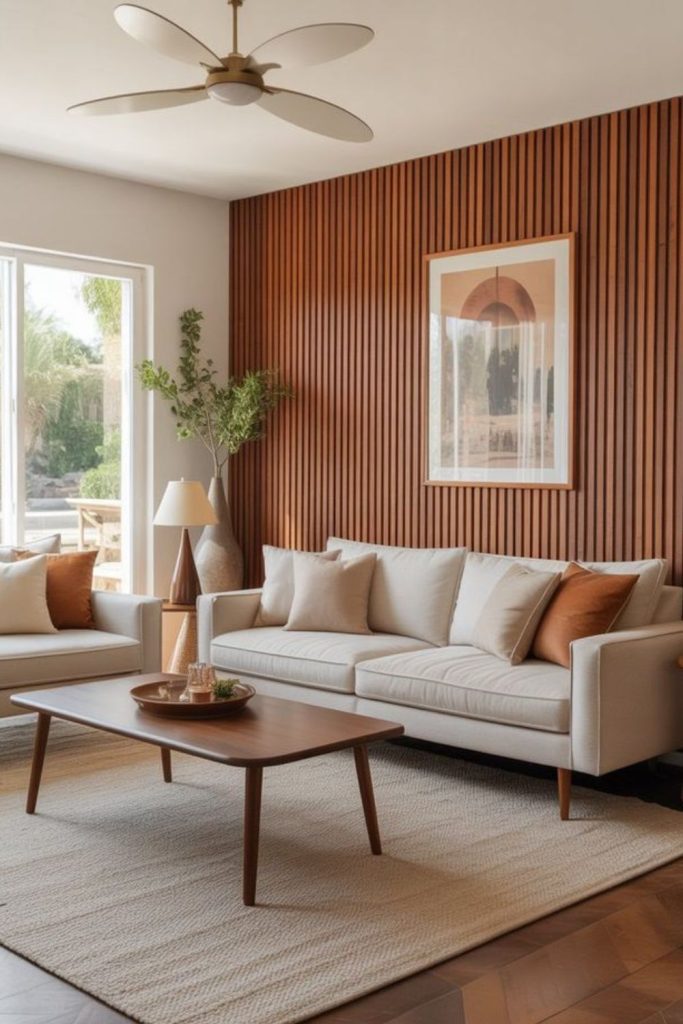 Wooden panels with soft textured rugs