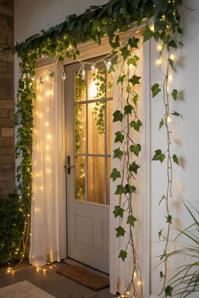 Twisting floral garlands adorning room corners