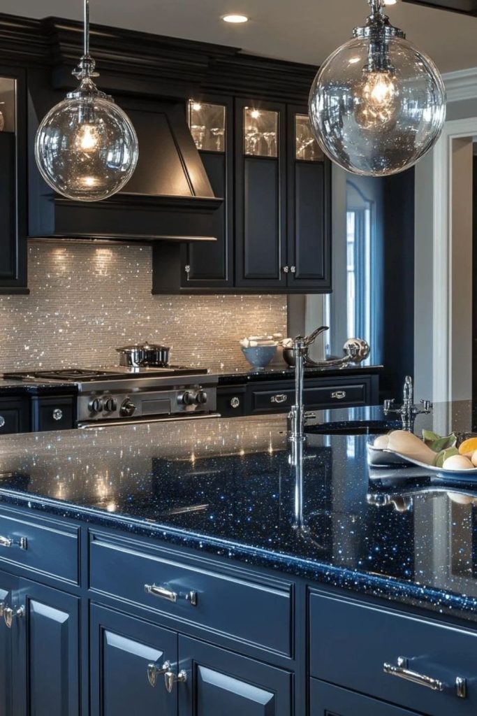 Dark kitchen with twinkling star lights