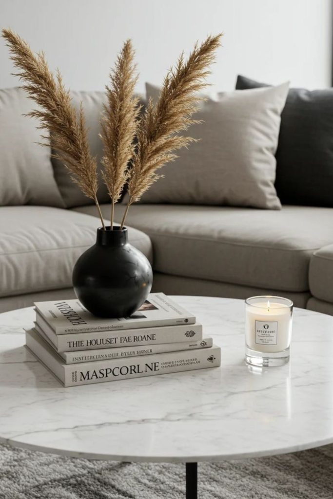 Cozy layered round coffee table decor