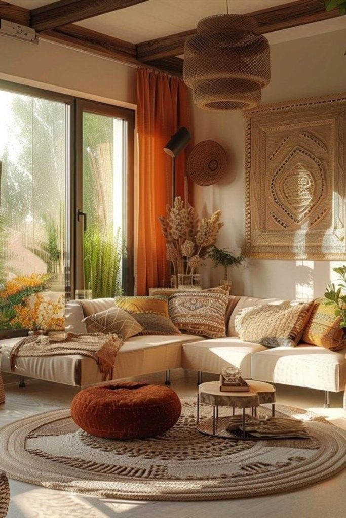 Linen sofas layered throws sunlit