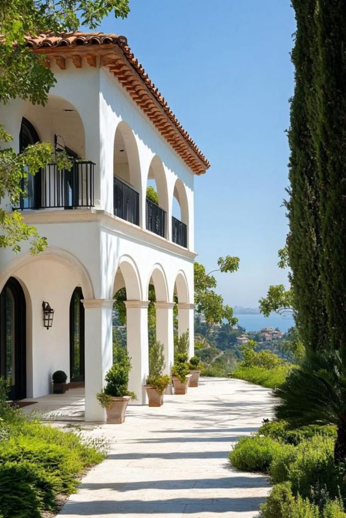 Arched villa basking in sunlight