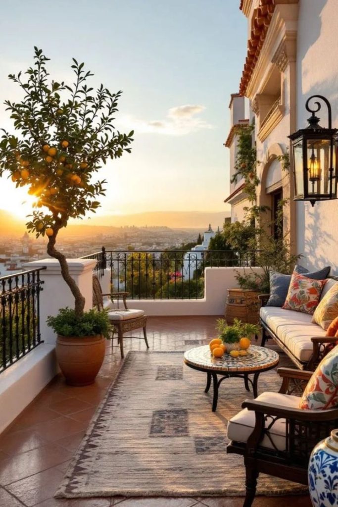 Amber-lit villa with cascading terraces