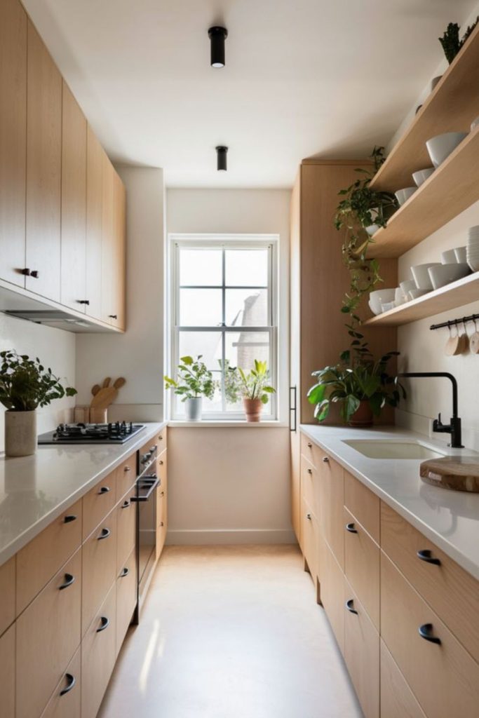 Sunlit linear open kitchen design