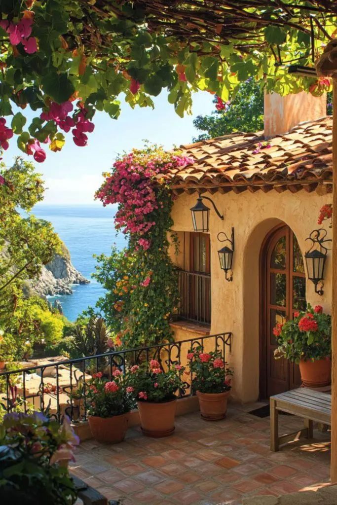 Lantern-lit villa with terracotta walls