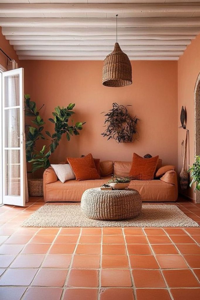 Warm rustic clay patterned flooring.