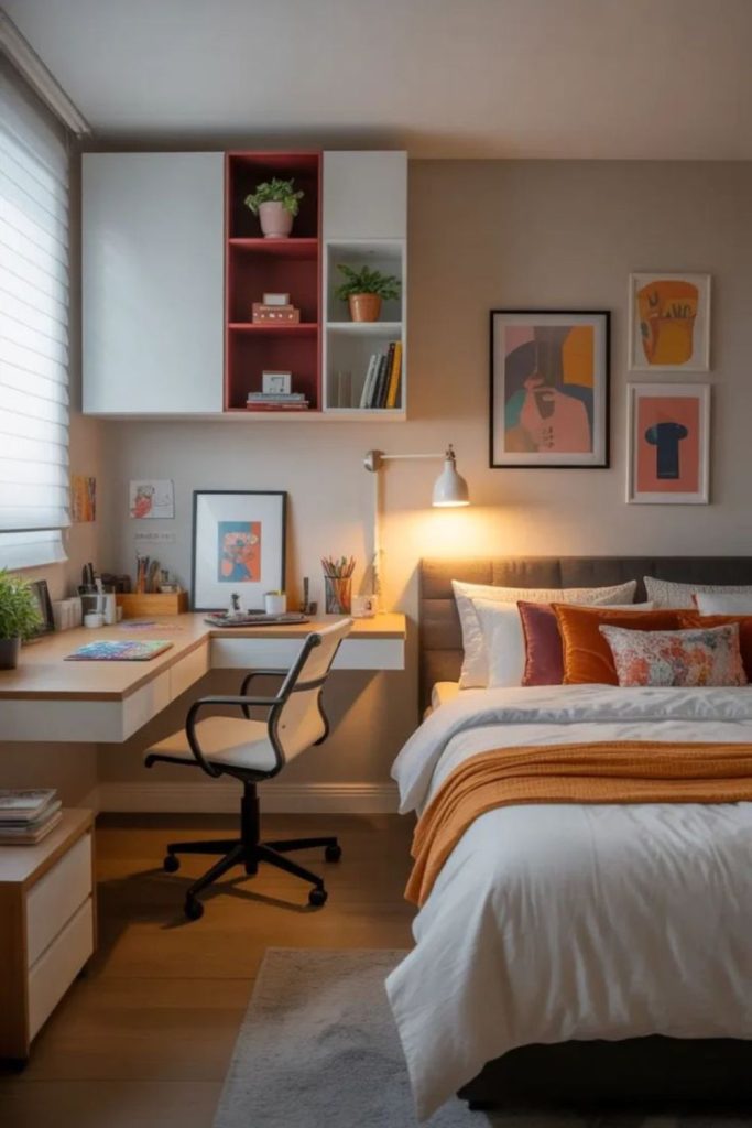 Desk, scattered sheets, quiet creative space