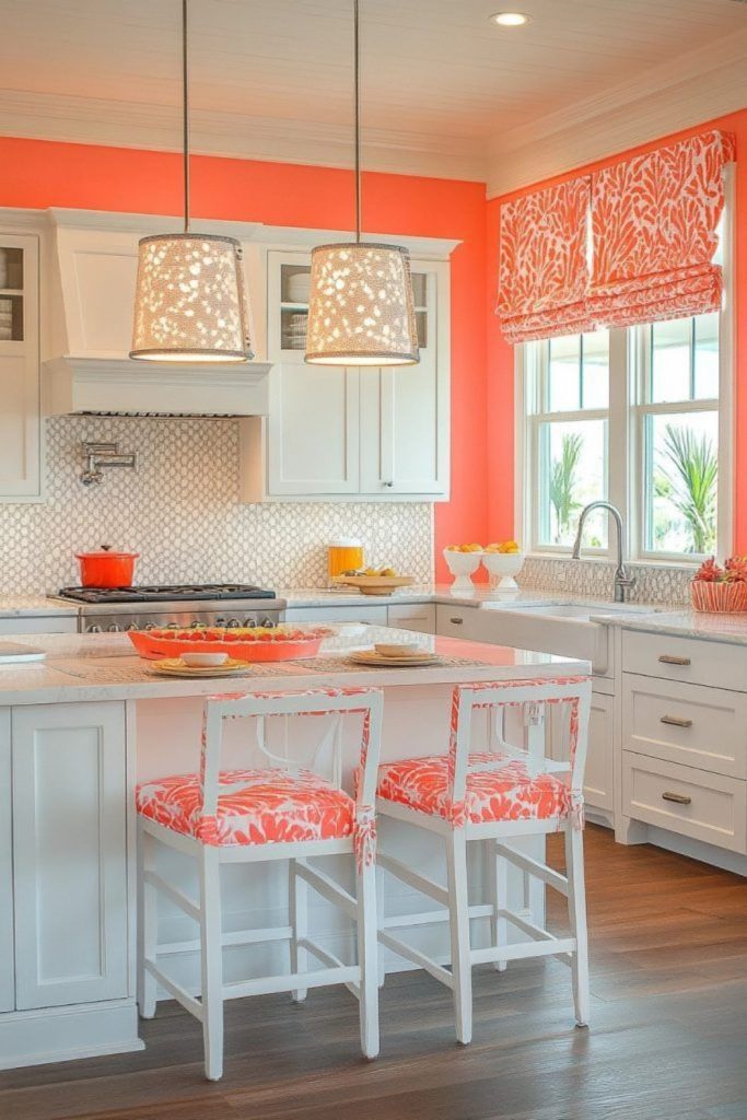 Coral and orange island with tropical vibe.