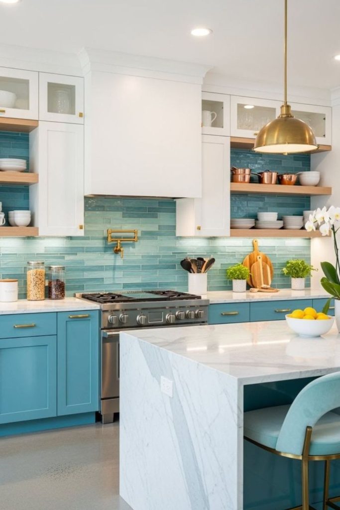 Turquoise gold ocean-inspired kitchen