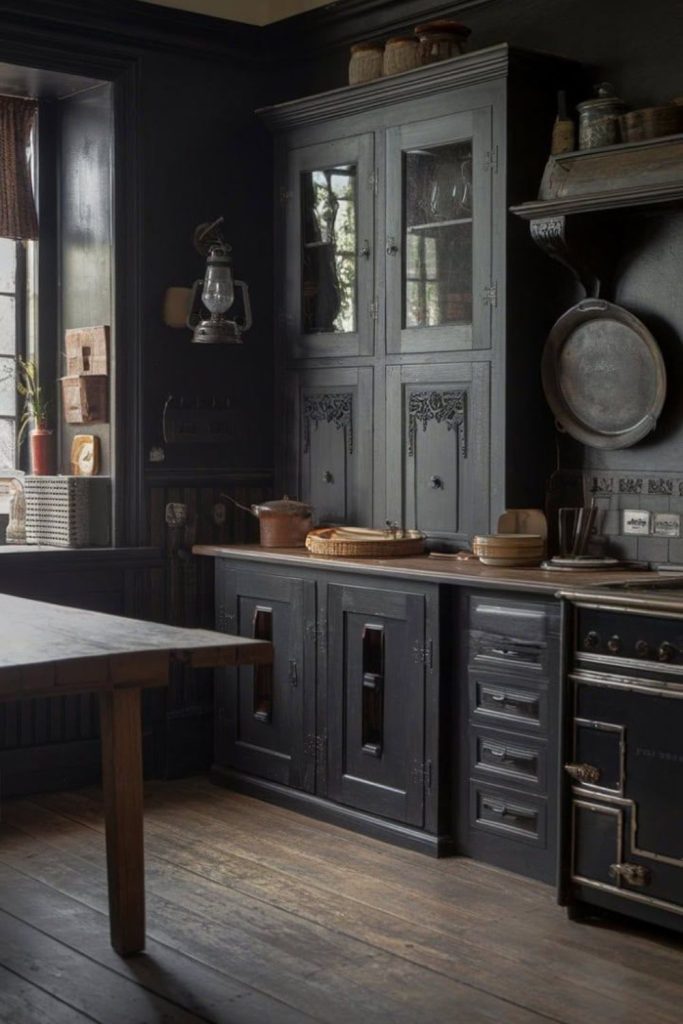 Dark ebony Victorian moody kitchen