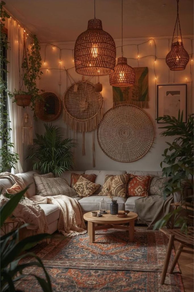 Mixed lanterns cozy rugs soft ambiance