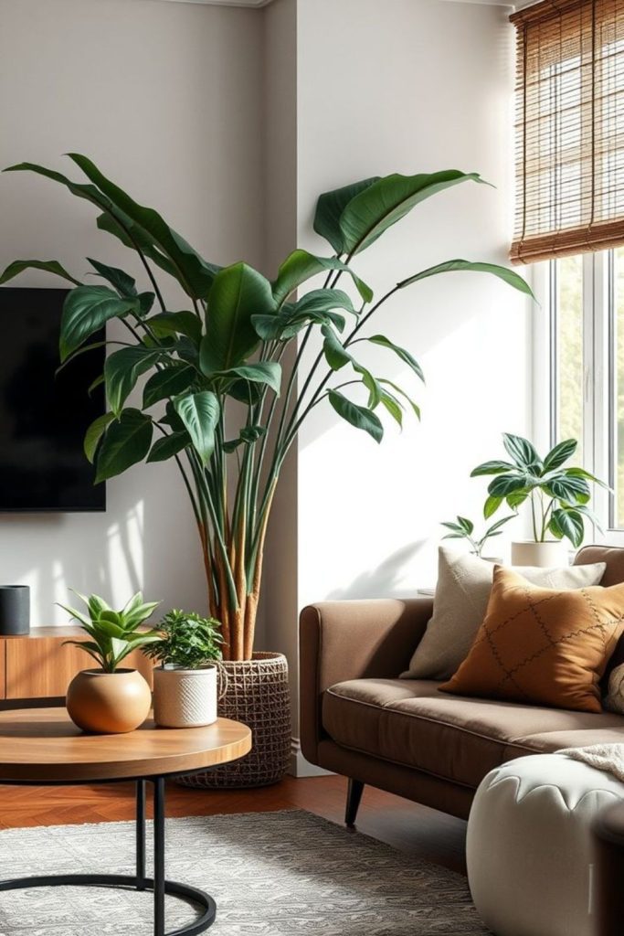 Lush indoor plants in urban room.