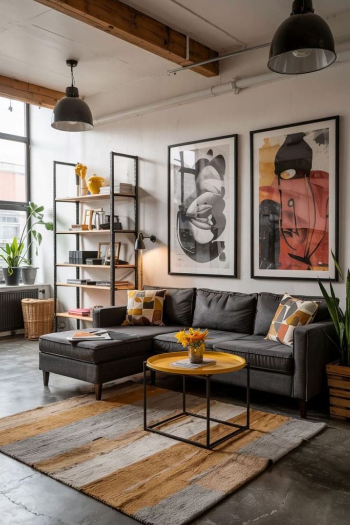 Minimalist urban living area with steel.