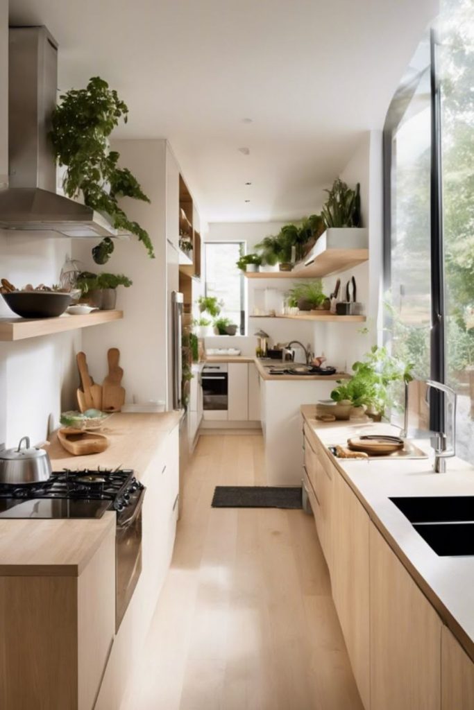 Slim urban galley kitchen layout