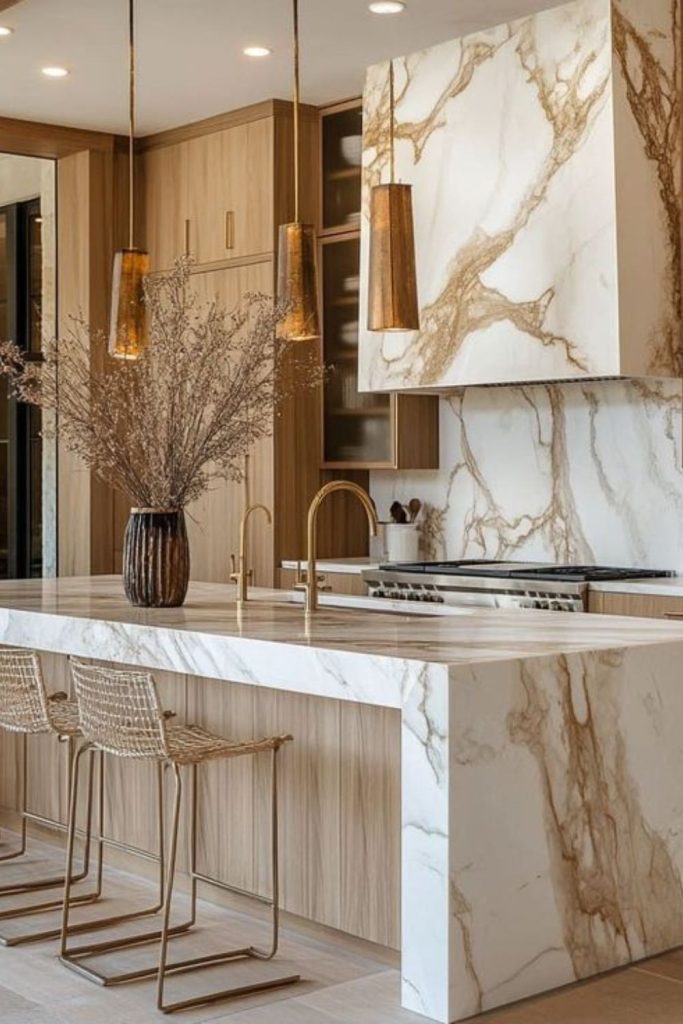 Plush velvet island with luxurious cozy vibe.