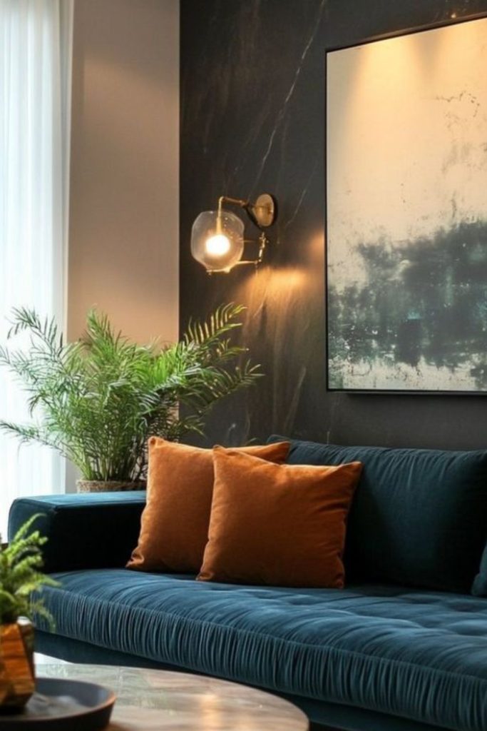 Deep velvet lounge with sophistication.