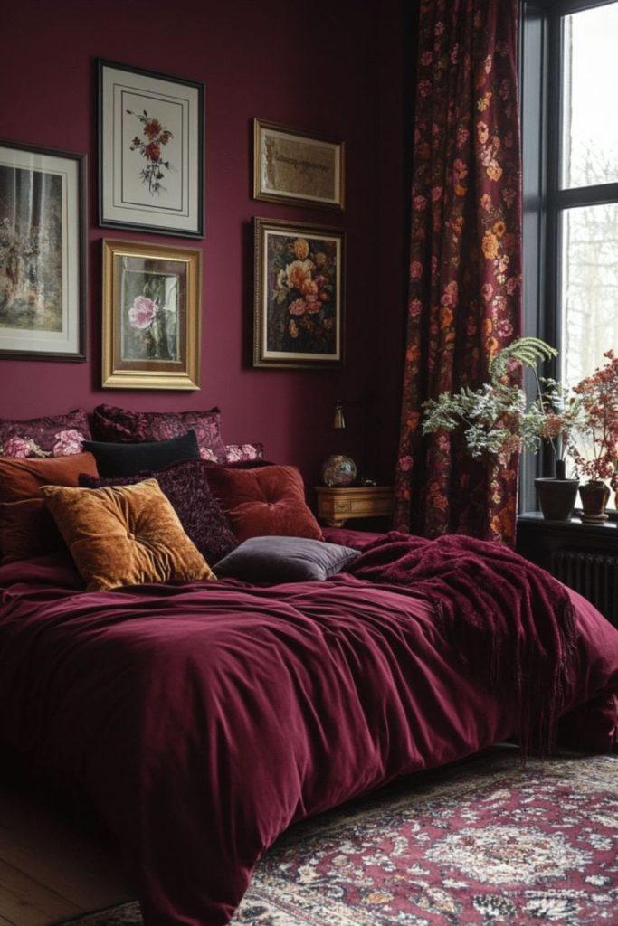 Serene burgundy bedroom plush velvet comfort