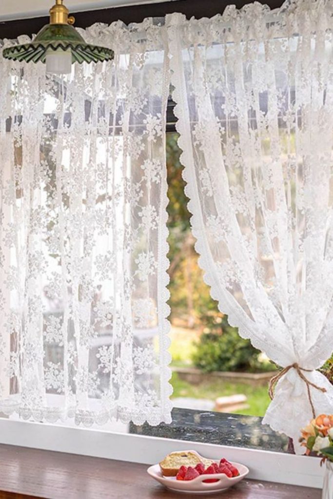 Delicate lace panels softening window light
