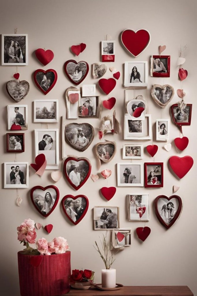 Old-fashioned frames with romantic photographs displayed.