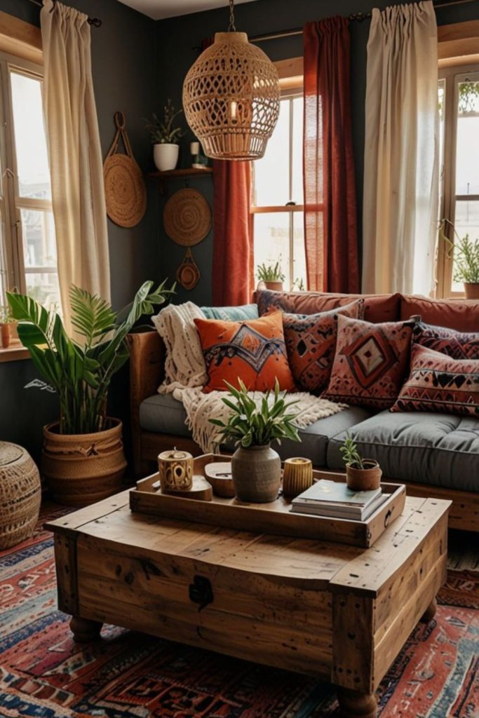 Kilim rugs brass lanterns eclectic charm