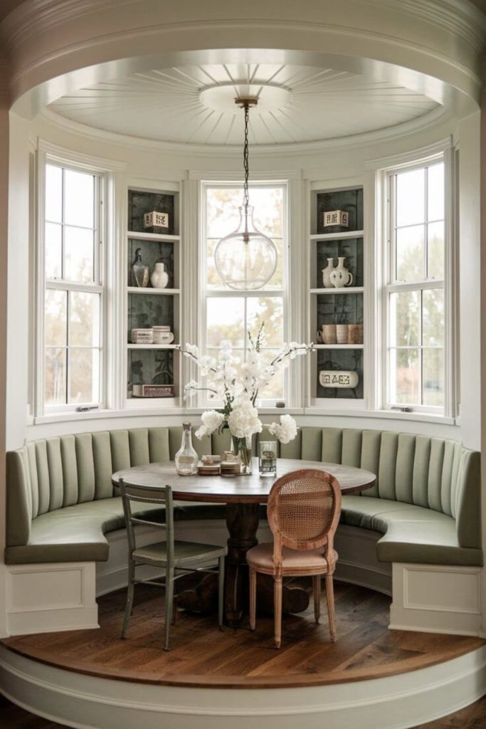 Curved window nook with playful seating