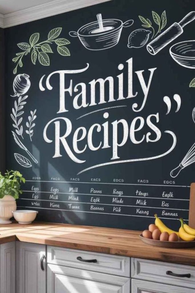 Creative chalkboard kitchen with playful sketches