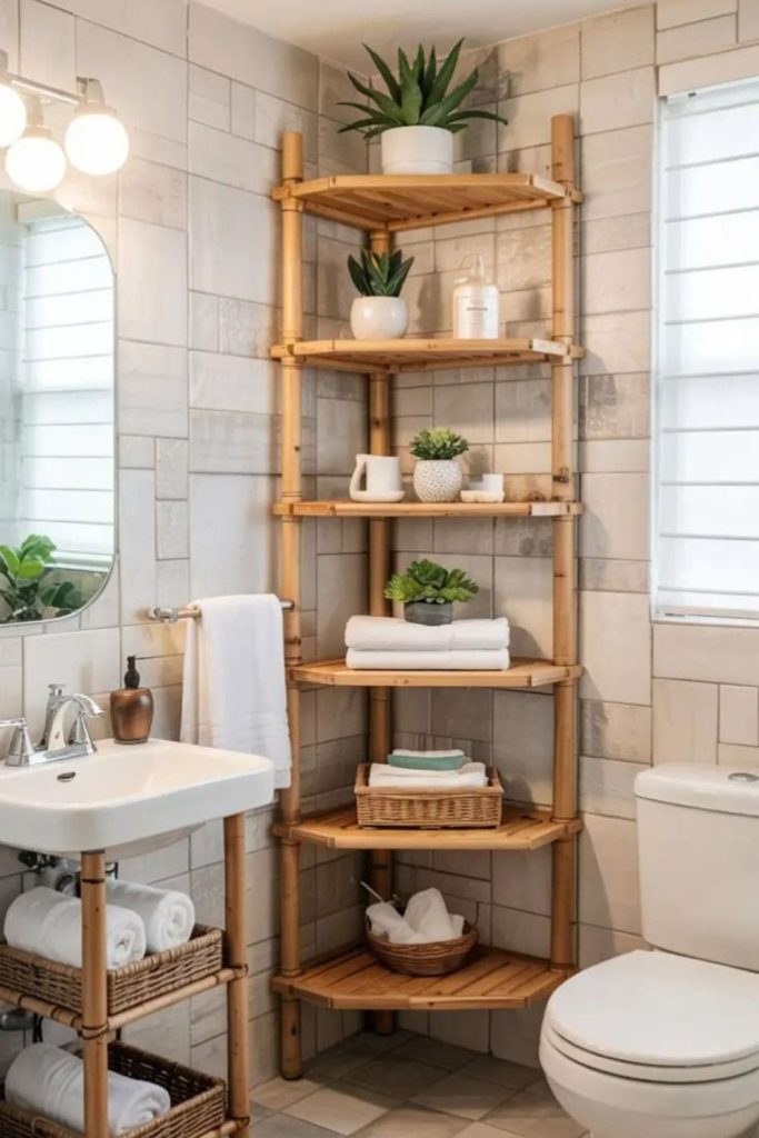Small bamboo-themed serene bathroom corner