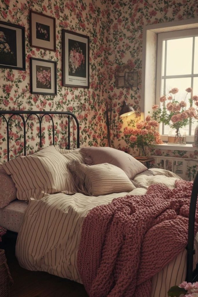 Willow wallpaper bedroom near hearth