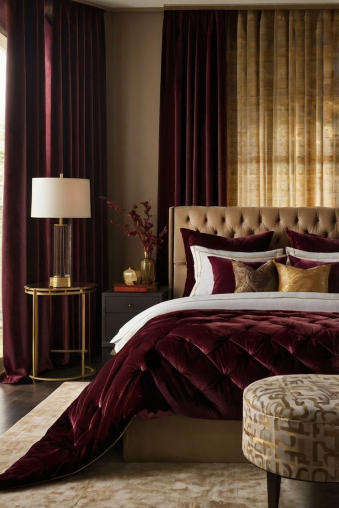 Vintage burgundy bedroom nostalgic cozy style