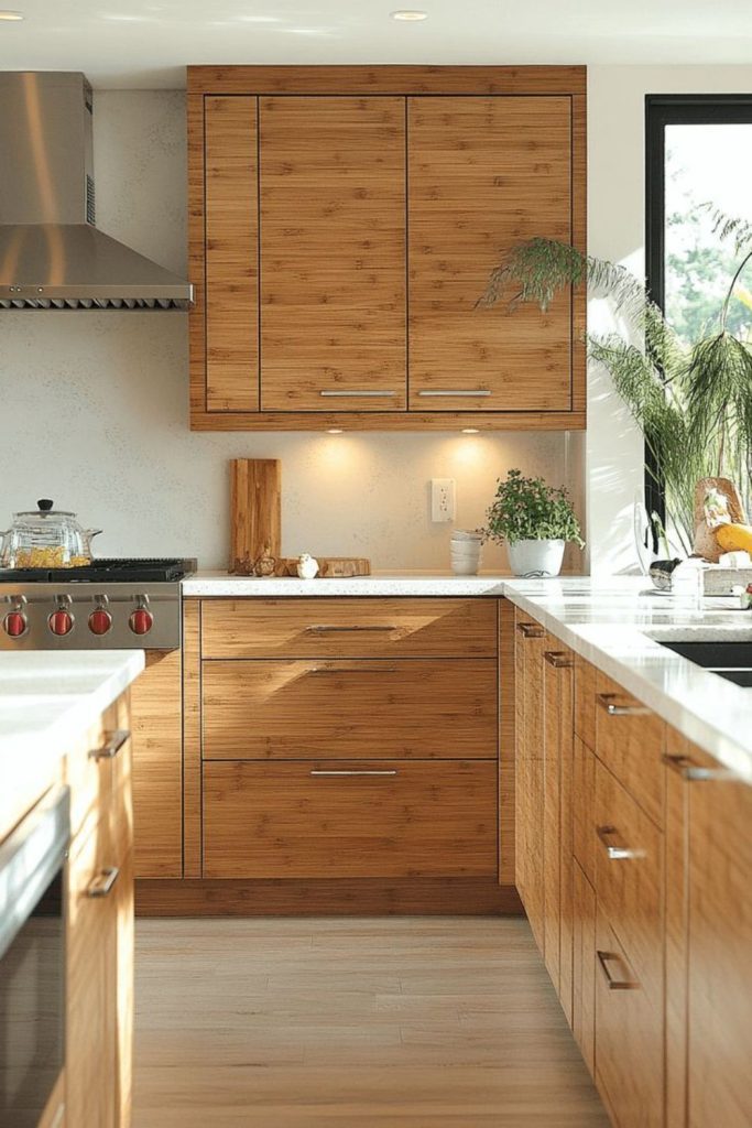 Bamboo panels adding textured natural decorative element.