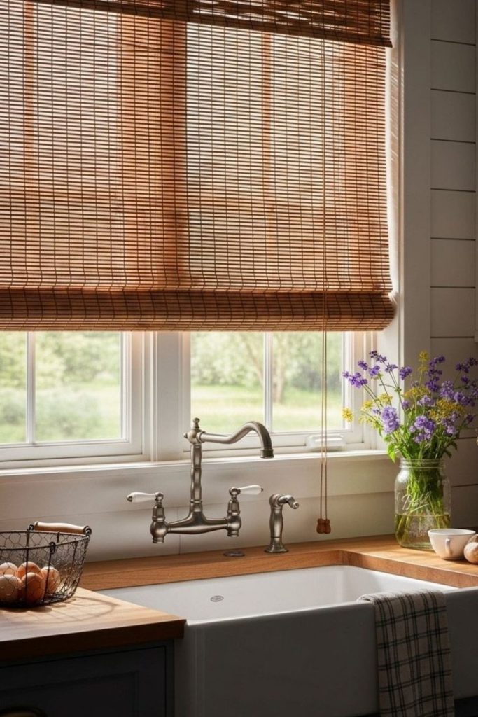 Natural bamboo shades filtering soft sunlight