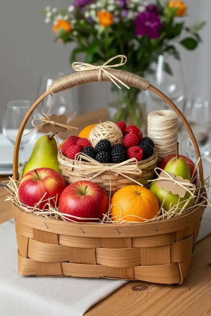 Handmade basket displaying fresh colorful fruits