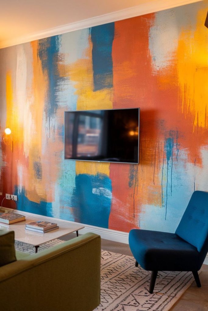 Bold painted wall adds drama