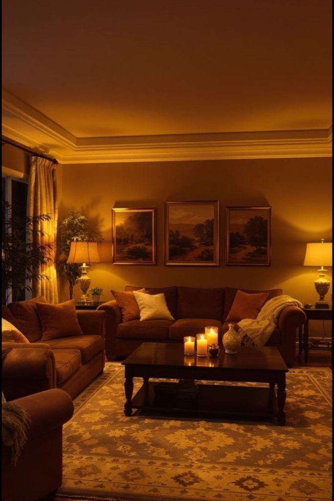 Warm room with golden lighting