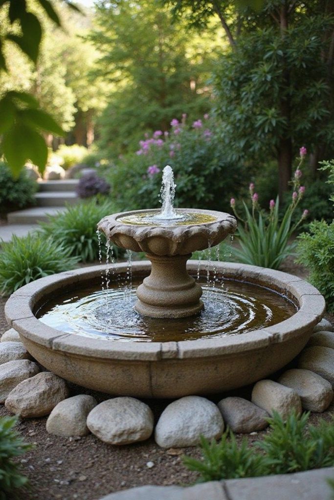 Ornate iron fountain with flowing water