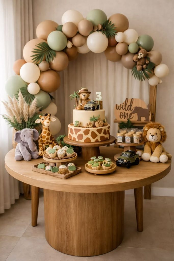 Safari animal adventure baby party.