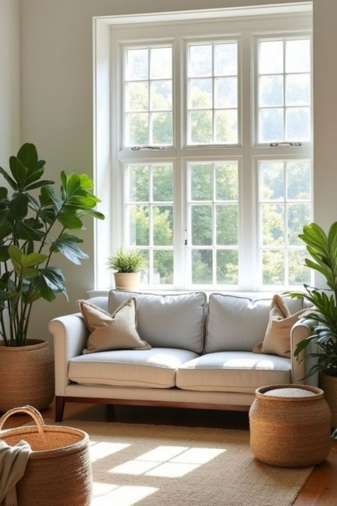 Bright room with bare windows.