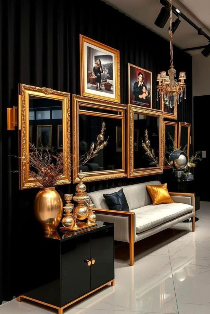 Black and gold luxe gallery wall.
